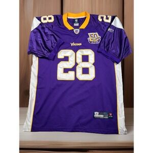 Reebok Adrian‎ Peterson #28 Minnesota Vikings 50th Patch NFL Reebok Jersey SZ 56
